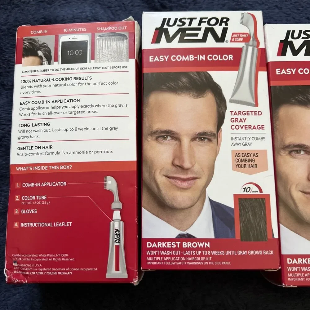 Just For Men Easy Comb-In Color Mens Hair Dye Darkest Brown A-50